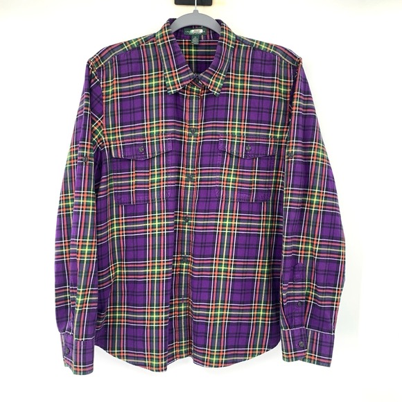 Lauren‎ Ralph Lauren Purple Plaid Long Sleeve Button Up Women's Shirt Size XL - Picture 5 of 9